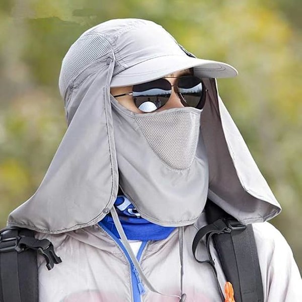 Foldbar solhatt, fiskehatt, UPF 50+ beskyttelseshatt med ansiktsmaske og nakkeklaff 1