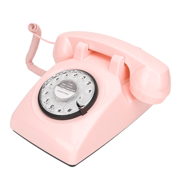 Sladdad retro-telefon med roterande skiva, gammaldags vintage hemtelefon med mekanisk ringsignal och högtalarfunktion, rosa