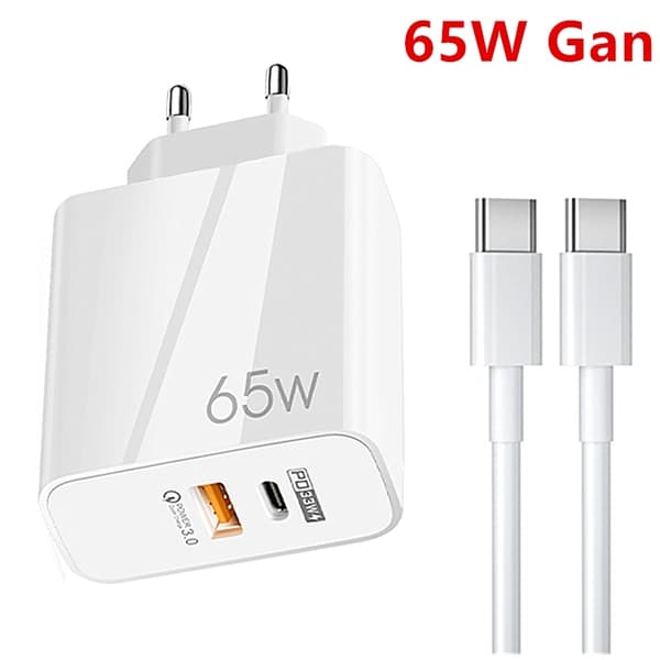 65W GaN hurtigoplader med USB C-kabel, til mobil og MacBook Pro