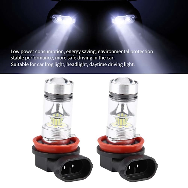 2x H8 H9 H11 6000K Super White 100W LED -ajovalopolttimosarja himmennettävät auton ajovalot