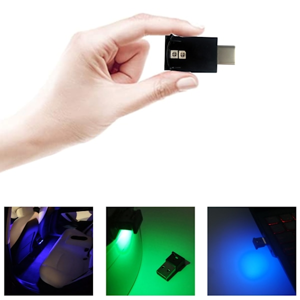 USB-C Type-C LED-sisävalo Neon-tunnelma Ambient-lamppu autoon sisätiloihin 1 sarja set of 2