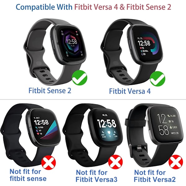 Diruite 4-pak etui for Fitbit Versa 4/Sense 2 skjermbeskytter, HD støtsikker myk TPU full beskyttelse skjermbeskytter etui for Fitbit V Black+Silver+Rose Gold+Clear
