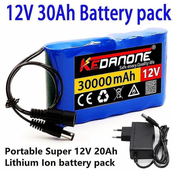 Ny bärbar Super 12v 30000mah Laddningsbar Litiumjon Batterikapacitet Dc 12.6v 30ah Cctv Cam Monitor + Laddare Battery x1