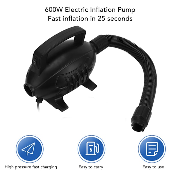 Elektrisk Luftpump 600W Hög Effektivitet Låg Ljudnivå Uppblåsningspump med 5 Munstycken för Uppblåsbar Madrass Säng Badring EU-kontakt 220-240V