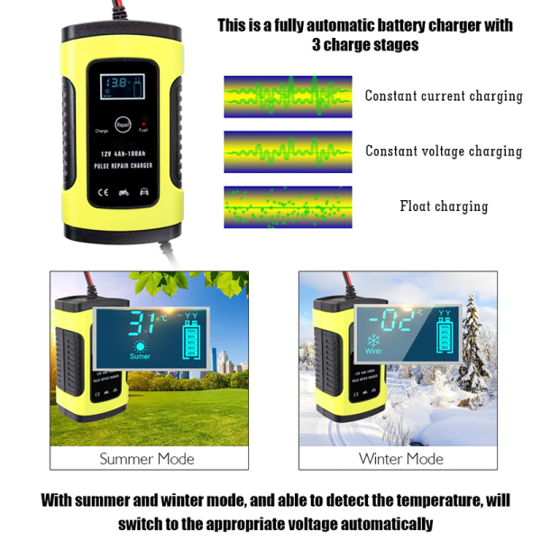 Laddare Bilbatteri Start Booster Jump Power Booster 12V Smart Auto Pulse Reparationsladdare eu