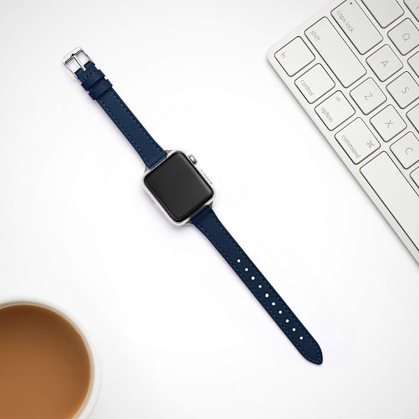 Slanke skinnreimer som er kompatible med Apple Watch Band 38 mm Navy med sølv Navy with Silver 38mm/40mm/41mm