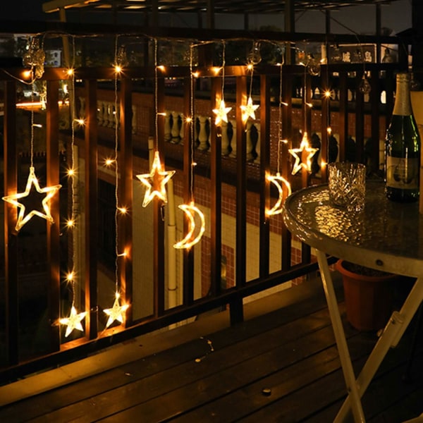 Stjerne Måne Gardinlys, 3,5 m Måne Gardinlys Ramadan, LED Stjerne Lyskæde, Stjerne Gardinlys, Dekorativ Lampa til Vindue, Jul