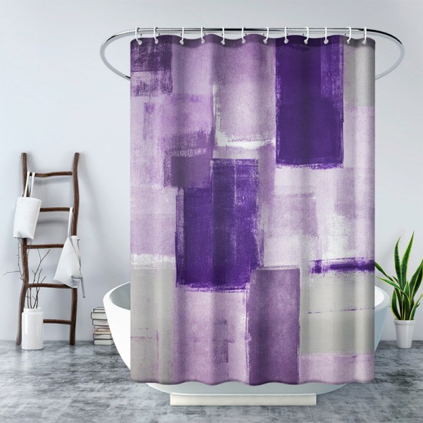 180*180 cm vattentät duschdraperi med krokar (lila lapptäcke)