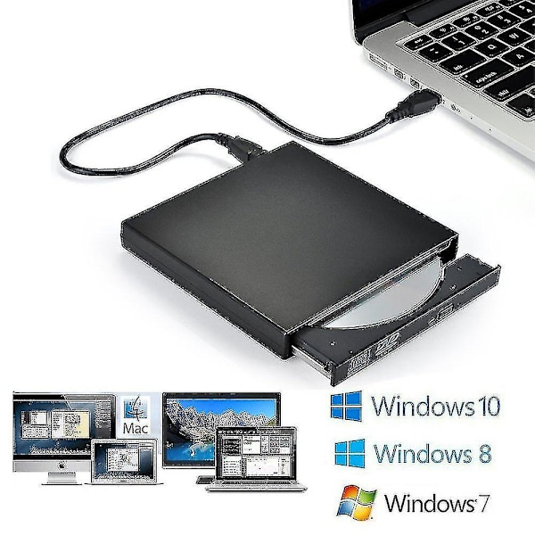 Extern CD/DVD-enhet, USB 2.0 Slim Bärbar Extern CD-RW-enhet DVD-RW Brännare Brännare Enhet för Laptop PC Desktop Dator, Svart