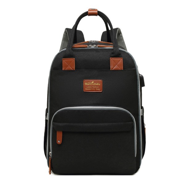 Maternity Bag Skötväska USB Laddning Axelväska Ryggsäck Multifunktionell Stor Kapacitet Bärbar Axelväska Ryggsäck Black