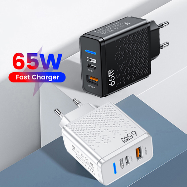 65W hurtiglader USB C-lader for iPhone 12 USB Black