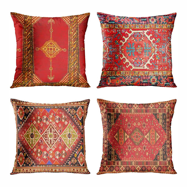Set med 4 Kuddfodral 45cm x 45cm Geometrisk Persisk Heminredning Orientalisk Utomhuskudde Soffa Kuddfodral Färgglad Röd Tribal Kudde