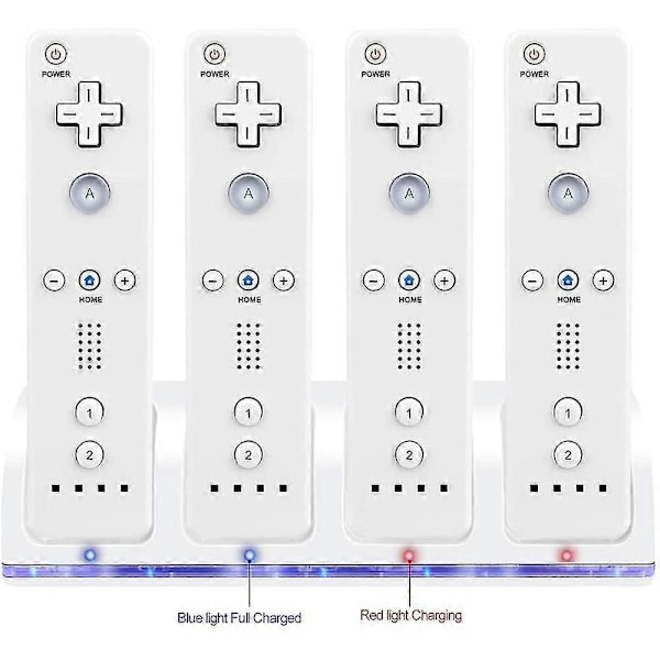 Hvit Wii Fjernkontroll Lader, 4 i 1 Wii Ladestasjon med 4 stk 2800Mah Oppladbare Batterier for Wii/Wii U Kontroller - Svart[qb]