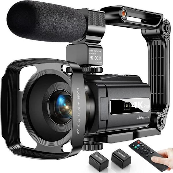 4K WiFi videokamera 48MP IR nattsyn 16x digital zoom med mikrofon fjernkontroll 2 batterier