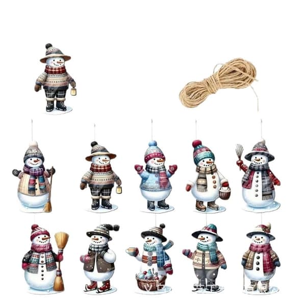 Juletrepynt i tre, snømann og tre juledekorasjon 20-piece set