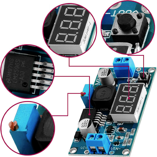 6-pakning LM2596 DC til DC høyeffektiv spenningsregulator 3.0-40V til 1.25-35V Buck-omformer DIY strømforsyning trinn-ned-modul