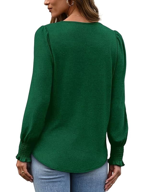 Dame Ruffled Cuff Skjorte Rund Hals Casual Puff Ærme T-shirt Efterår Mode Top Sæt Red+Green+Royal Blue S