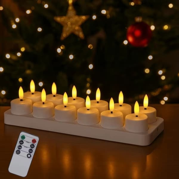 12-pack - Uppladdningsbara värmeljus / LED-lampor med kontroll och timer [BT} 540