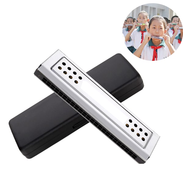 Harmonika C, 24 hullers bluesmunnspill C med etui for