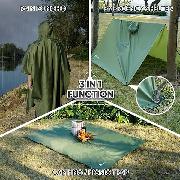 Hupullinen sadeviitta aikuisille, jossa tasku Green