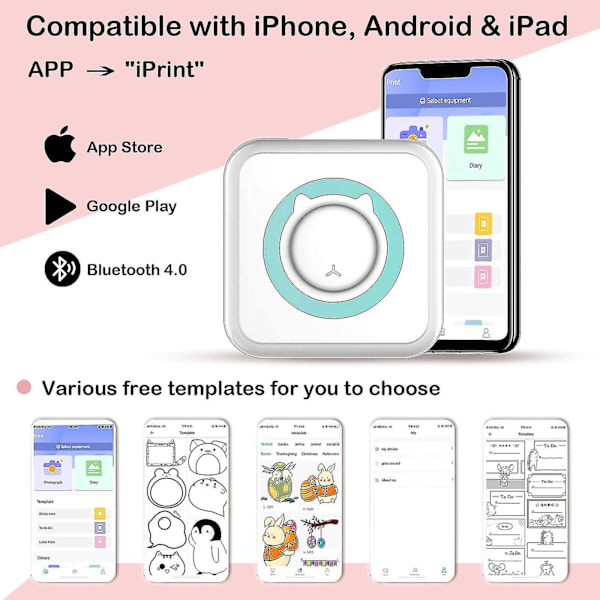 Mini lommeskriver for klistremerker, bærbar trådløs Bluetooth-skriver, termisk skriver for notater, memo, bilder, lommelabels, kvitteringsskriver C option 4