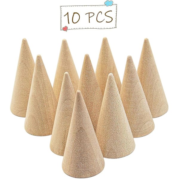Ringhållare, 10-pack små oavslutade träkoner Ring Smycken Armband Display