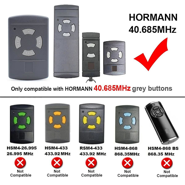 40.685 MHz Fjärrkontroll för Garageportsöppnare för Hsm2 Hsm4 Hse2 40mhz 40.685mhz Grindöppnare black gray gray