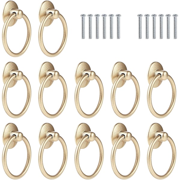 12 stk. Vintage Skuffegreb, Retro Ring Skuffegreb, Køkken Skabsdørs Ring Trækgreb, Antikke Møbel Trækgreb, Guld Gold