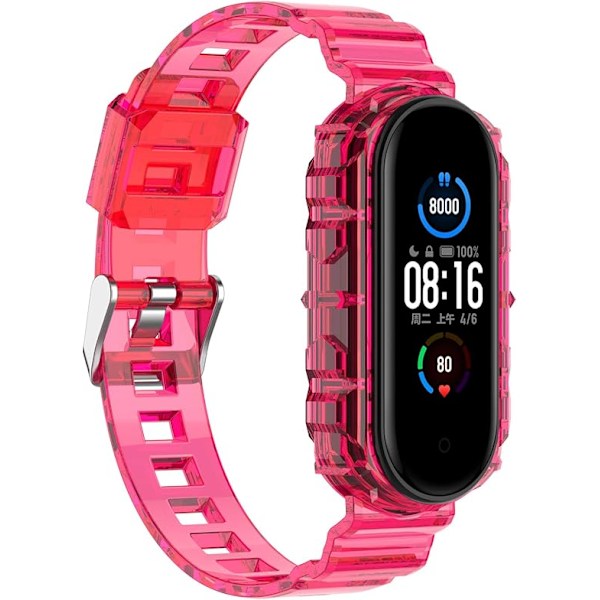 Smartwatcharmband för Xiaomi Mi Band 7/6/5, Transparent Silikonarmband, Ersättningsarmband för Xiaomi Pink