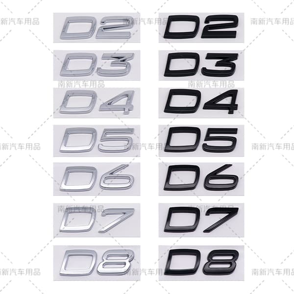 D2 D3 D4 D5 D6 D7 D8 etikett lämplig för Volvo modifierad bil deplacement bakre digital engelska D7-Black