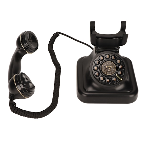 Vintage fasttelefon med gammeldags skiveknapp, retro kablet telefon for hjemmekontorinnredning