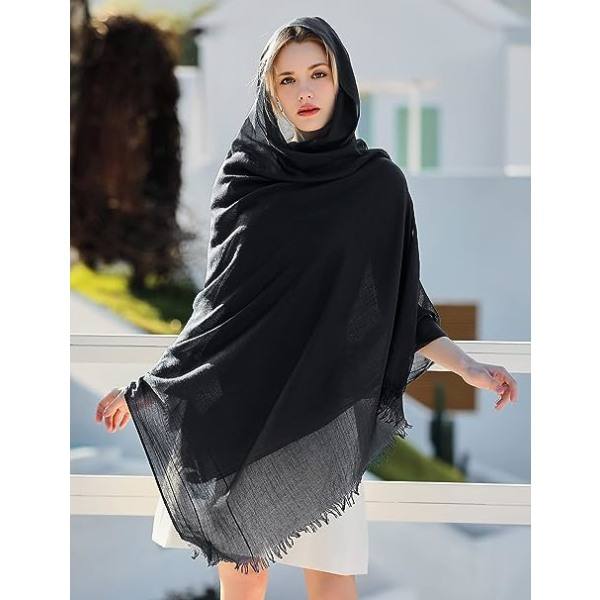 Foulard Sjal Dame Skjerf for Vår Høst Vinter-Svart-195 x 95