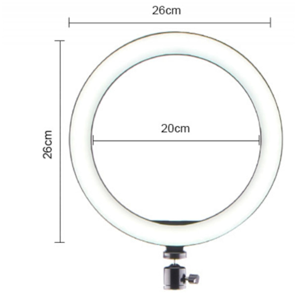 26cm LED-rengasvalo meikkirengasvalo video-, studio-, meikkikäyttöön, himmennettävä 3 valotilaa, helppo kuljettaa ja asentaa
