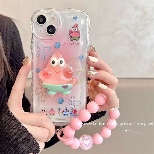 Kompatibelt søtt etui for iPhone Kawaii med stativ og anheng Tegneserie Transparent Myk TPU Telefondeksel Patrick Sta Patrick Star iPhone 11 Pro