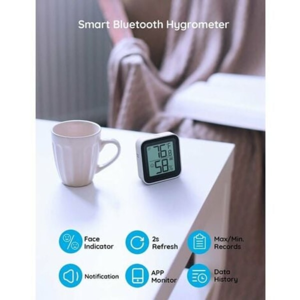Termometer Hygrometer Bluetooth Digital Temperatur Fugtighedsovervågning til Hjem, Trådløs Temperatur Fugtighedssensor til Drivhuse, Kældre,