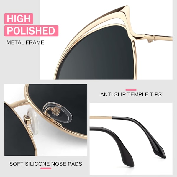 Trendy Oversized Solbriller for Kvinner Polariserte Cat Eye Søte UV400 Beskyttelse Svart Linse Black Lens Model B