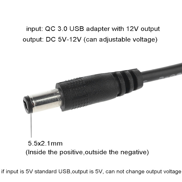 Universaali QC 3.0 USB - 5V-12V säädettävä jännitevahvistin 5.5x2.1mm kaapeli virtalähde WiFi-reitittimelle LED-nauhalle