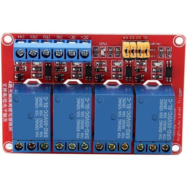 4-kanals 5V/12V/24V relémodul med høy og lav trigger optocoupler relémodul for Arduino(5V)