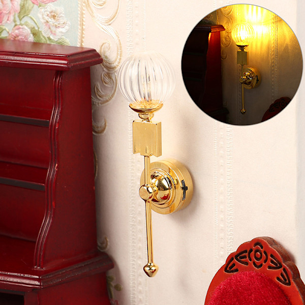 1:12 Dukkehuss Miniature Lampe LED Lys Glas Skærm Væghængt Lampe F