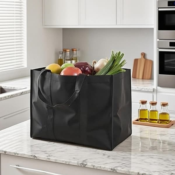 Sett med 2 XXL handleposer, 41x33x25cm gjenbrukbare handleposer og bærevesker med håndtak (grå + svart){BT}