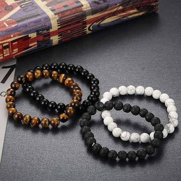 4 stk. Krystalarmbånd Smykker Natursten Yoga Armbånd Perler Justerbar 8 MM[qb] V