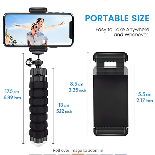 Mobiltelefonstativ, Mini mobiltelefonstativ med Bluetooth-fjärrkontroll och telefonhållare, 360° rotation flexibel resestativ för smartphone, DSLR