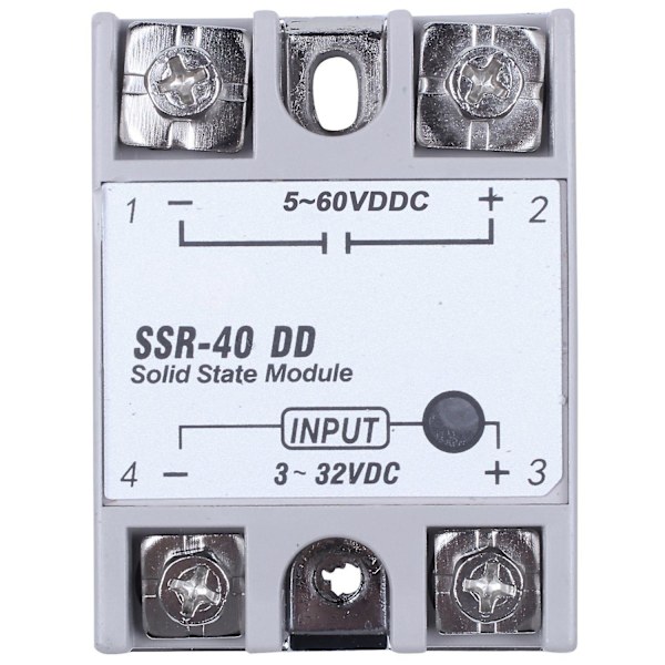 Yksivaiheinen puolijohderele DC-DC Ssr-40dd 40a Dc3-32v Dc5-60v Valkoinen+Hopea