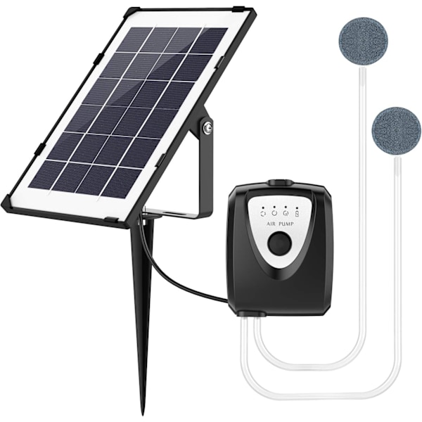 Solarluftpumpe, akvariebelufter, dam belufter med akvarie iltslange og luftsten (Sort)[qb]