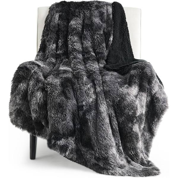 Blød Fuzzy Fuzzy Faux Fur Tæppe Grå - Hyggelig Fluffy Plys Sherpa Fleece Tæppe Shaggy Shaggy Tæppe Til Sofa Seng Sofa 50x60 Tommer 640 GSM