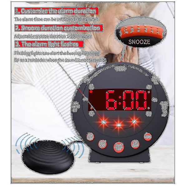Extra högljudd väckarklocka för tungsovare - Extra stark vibration med sängvibrator