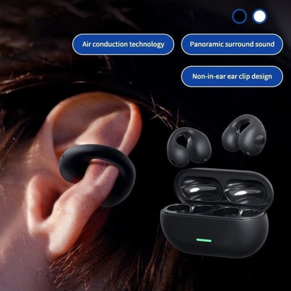 Trådlösa öronsnäckor - Bluetooth Open Ear-hörlurar med benledning - Vattentäta för sport - Perfekt julklapp! black