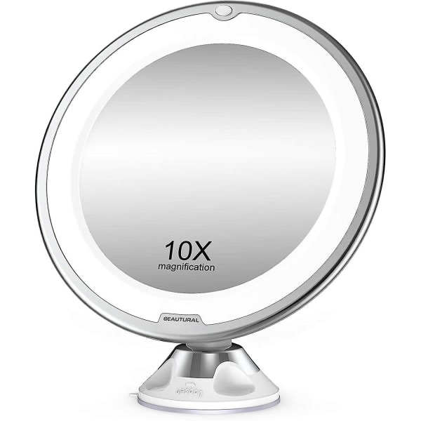 10x Large Makeup Mirror with LED Lights 1 Ball Joint 360 Adjustable Bracket Portable Makeup Mirror, for Bathroom, Travel