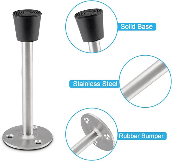 2-pak rustfrit stål kraftig dørstopper 5\" til vægmontering med gummispids, der dæmper for væg- og dørbeskyttelse 4,7\" / 120 mm