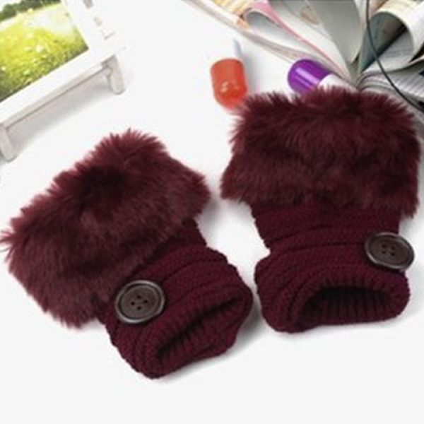 Fingerløse damehandsker Vinter Faux Fur Luffer Foret Termisk Wine Red